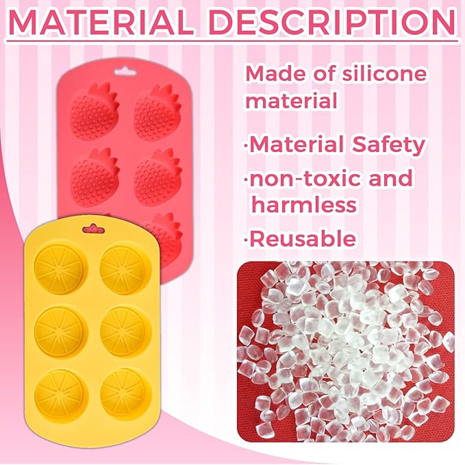 Fruit Theme Silicone Molds for Candy Making, 2 Pack Strawberry & Lemon Gummy Molds Set, Non-Stick 6-Cavity Fruit Snack Molds for Chocolate, Jelly, DIY Kitchen Baking Supplies