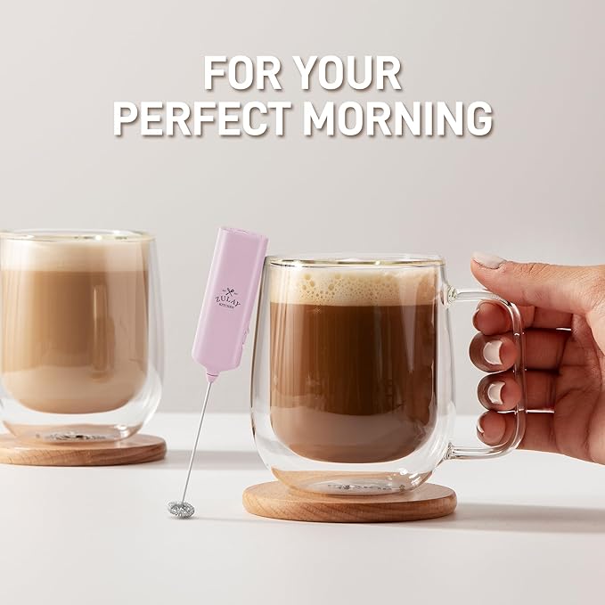 Mini & Mighty Milk Frother Wand – Powerful Handheld Coffee Frother, Battery Operated Drink Mixer – Compact Pocket Size – Detachable Whisk for Latte, Cappuccino, Matcha, Hot Chocolate – Pink