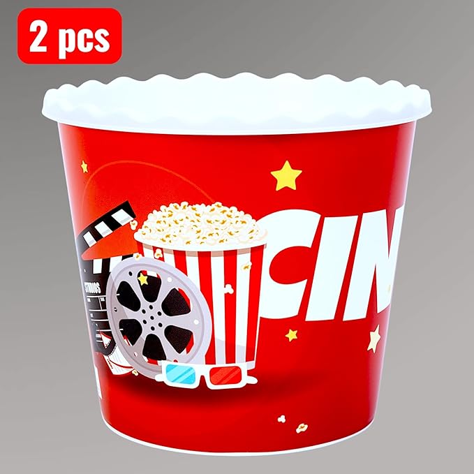 Modern Style Reusable Plastic Popcorn Box/Popcorn Containers/Popcorn Bowls Set for Movie Theater Night - (BPA Free - 8 Pack - 75 oz) (Popcorn Mix Y)