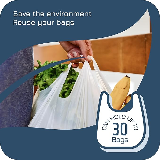 Wall Mount Plastic Bag Organizer | Durable Plastic Grocery Bag Saver | Smudge Proof, Fingerprint Resistant (Cream)