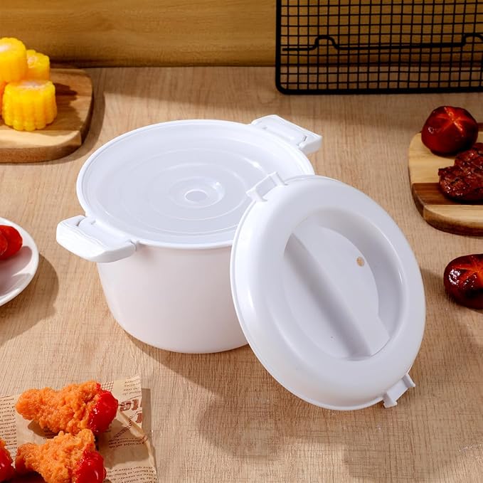 Microwave Rice Cooker, Microwave Pasta Cooker, 1.9 QT Micr Rice Steamer with Locking Lid, Portable Micr Chicken Cookers for Soup, Vegetable, Mashed Potatoes, Fish, Quick Healthy Meals 8.3 x 6.9 x 5.5 inch
