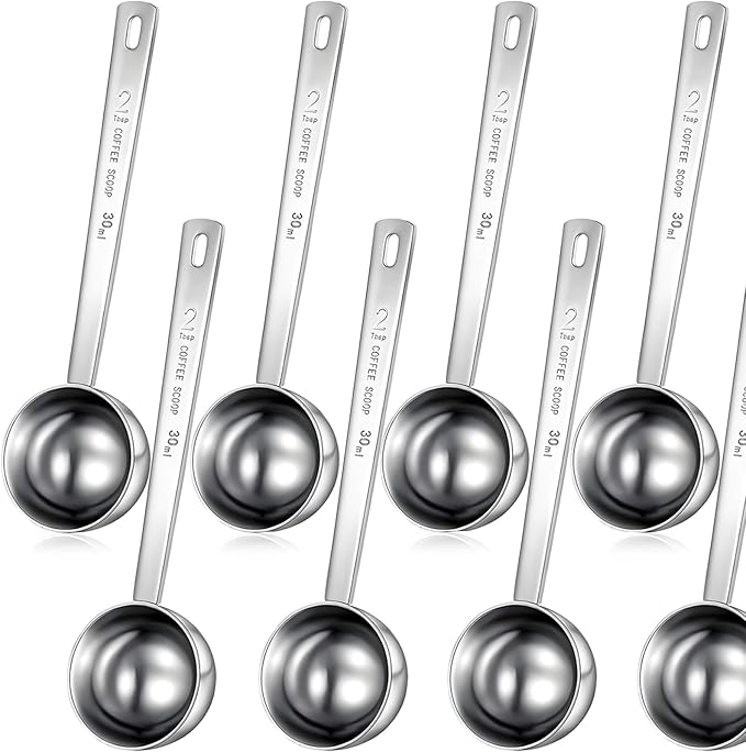 Geiserailie 8 Pcs 2 Tablespoon Scoops with Long Handle, 30 ml Stainless Steel Measuring Spoon for Coffee Milk Fruit Powder, Loose Tea Dry, Spice Jar, Cooking Baking, and Other Dry Goods