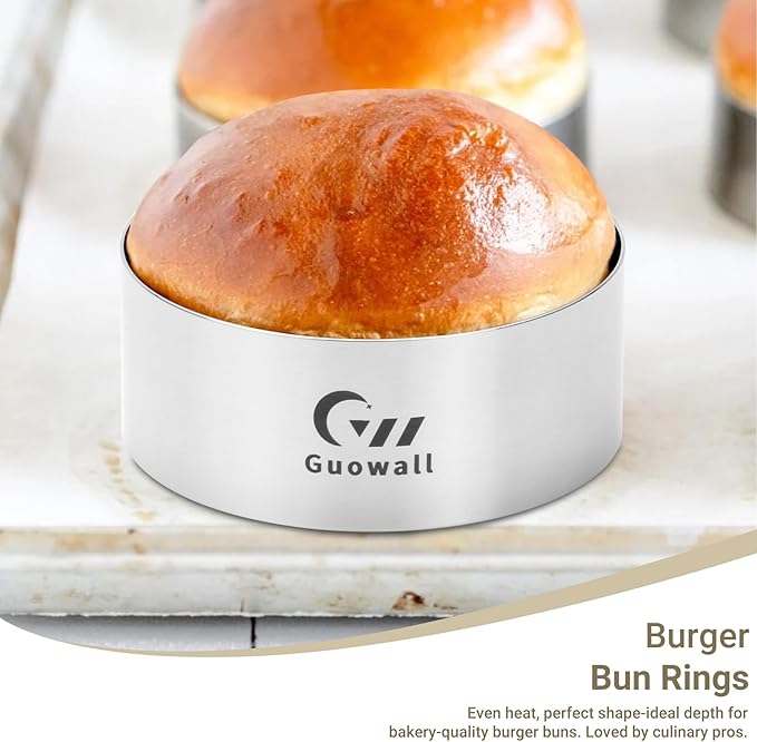 Guowall 6pcs Hamburger Bun Ring Mold, Seamless Thickened 4 inch Nonstick Crumpet Rings Stainless Steel Burger Mould, Cake Rings for Fried Eggs, Pancakes and Cookie for Baking