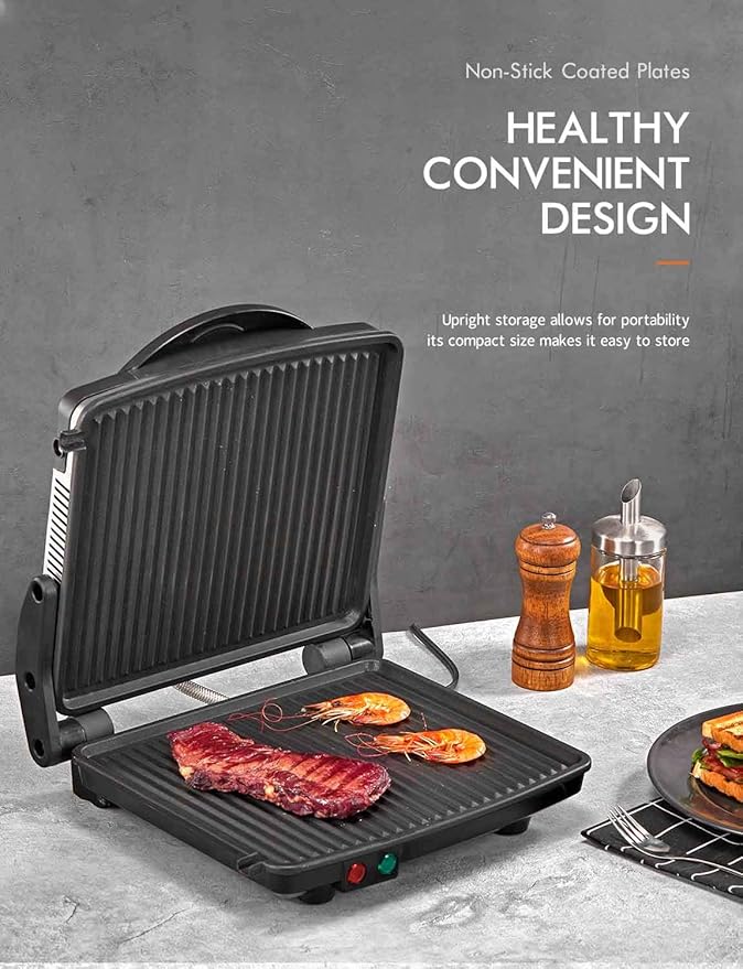 Panini Press Grill, Yabano Gourmet Sandwich Maker Non-Stick Coated Plates 11" x 9.8", Opens 180 Degrees to Fit Any Type or Size of Food, Stainless Steel Surface and Removable Drip Tray, 4 Slice
