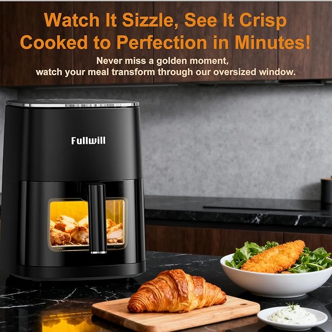 Fullwill Air Fryer with Viewing Window 6QT,12 Cooking Presets,AirFry,Roast,Bake,Reheat,Dehydrate, 1700W Fast Even Heating, Max 400°F, Nonstick Basket Dishwasher Safe,for Families and Party