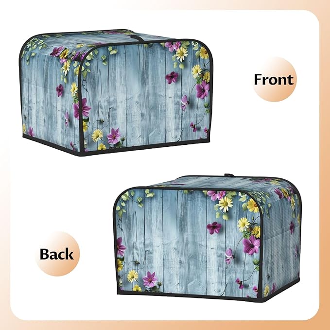 Blue Wood Texture Covers for 4 Slice Toasters,Cute Country Bread Machine Cover with Handle,Washable Stain Resistant Kitchen Small Appliance Cover Dining Decor