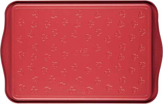 Farberware Disney Bake with Mickey Mouse Nonstick Bakeware Cake Pans, Baking Sheet, and Loaf/Meatloaf Pan, 6 Piece Non Stick Bakeware Set - Red