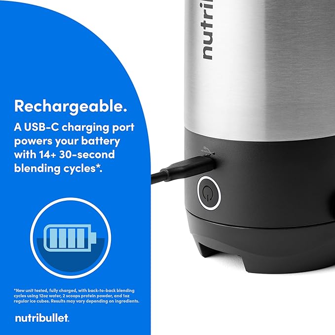 nutribullet Flip Portable Blender with Insulated Cup, Cordless, Brushed Stainless, NBPB50350SS