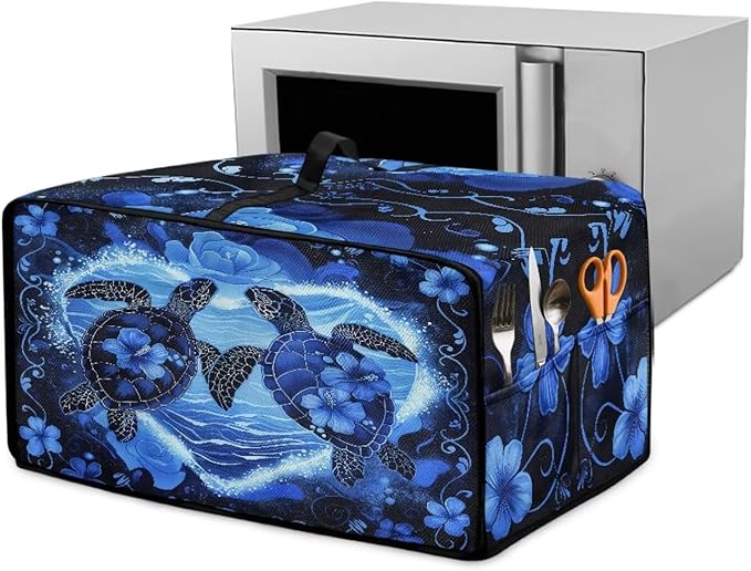 Convection Oven Cover Countertop Appliance Covers Stain-resistant Microwave Oven Protector for Kitchen Home Decor, S, Sea Turtle Love Hibiscus Flower Dark Blue