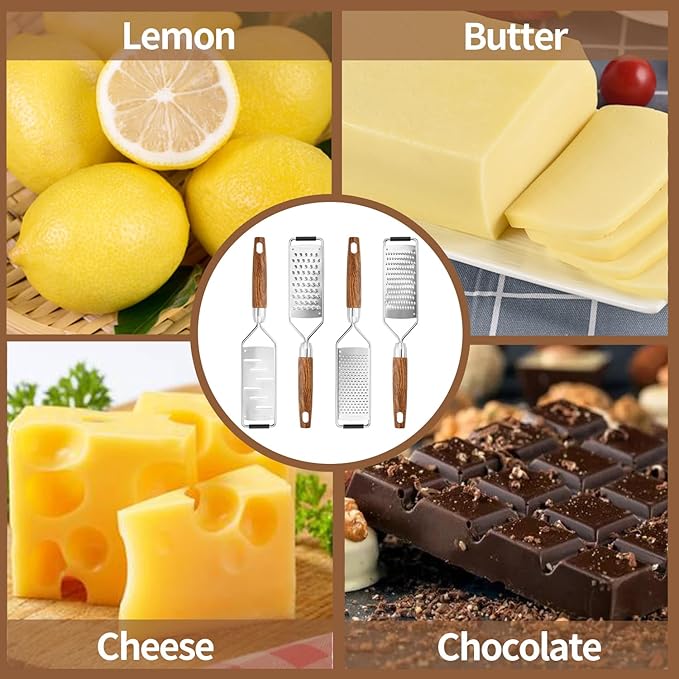 Professional Cheese Grater Stainless Steel,Multi-Purpose Grater With Wood Handle for Cheese, Ginger, Lemon, Garlic, Nutmeg,Fruits,Chocolate & Spices-Wideboard (Round)