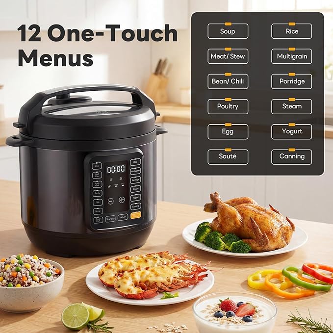 Sweetcrispy 16-in-1 Electric Pressure Cooker 6QT, 12-Preset Multi Cookers with Ceramic Pot, Slow Cook Rice Steamer Sauté Soup Yogurt Maker and More, Recipe Book