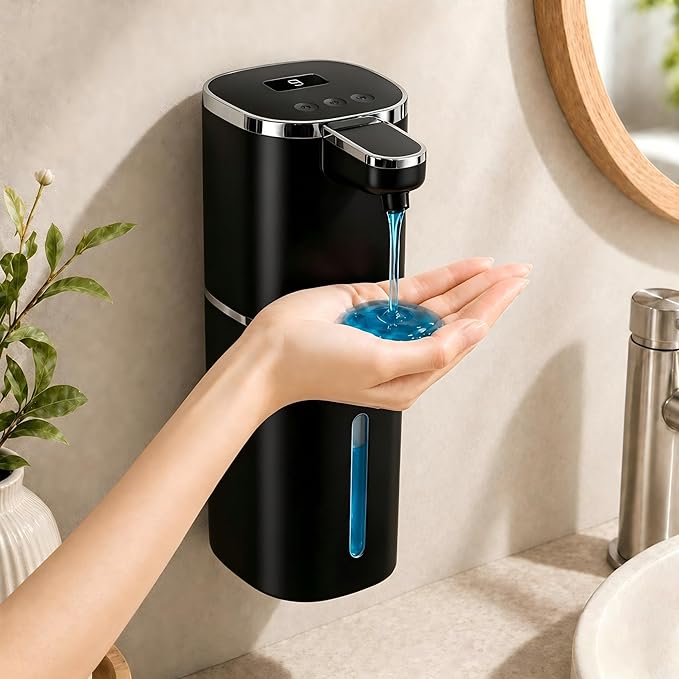 Automatic Liquid Soap Dispenser for Hand Soap & Dish Soap, 9-Level Adjustable Touchless Dispenser with LCD Display, Rechargeable 380mL, Wall Mount or Countertop Use for Kitchen Bathroom