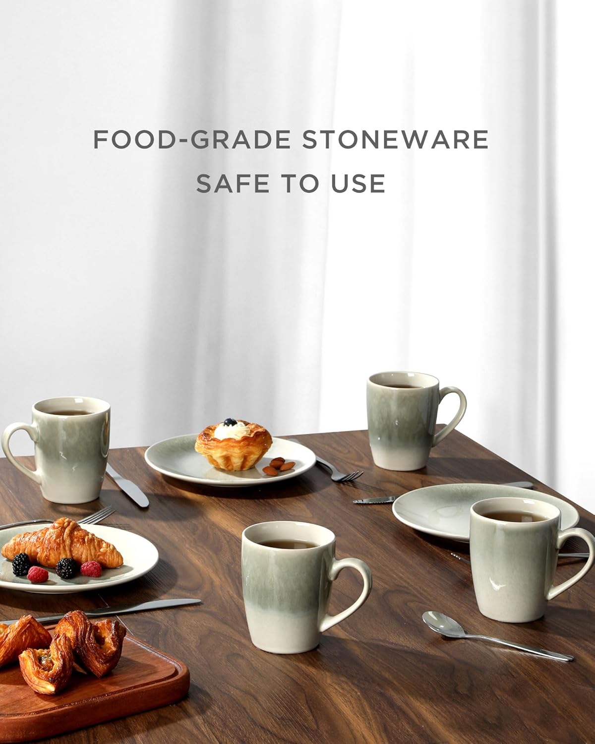 famiware Coffee Mugs Set, 13 oz Mug Set of 6, Stoneware Cups for Latte, Hot Tea, Mocha, Cocoa, Cappuccino, Microwave and Dishwasher Safe, Glacier Series, Sage Green