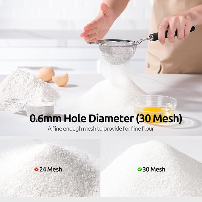 U-Taste 10 Piece Measuring Cups and Spoons Set in 18/8 Stainless Steel, and 18/8 Stainless Steel 3.9 inch 30 Mesh Strainer (Black)