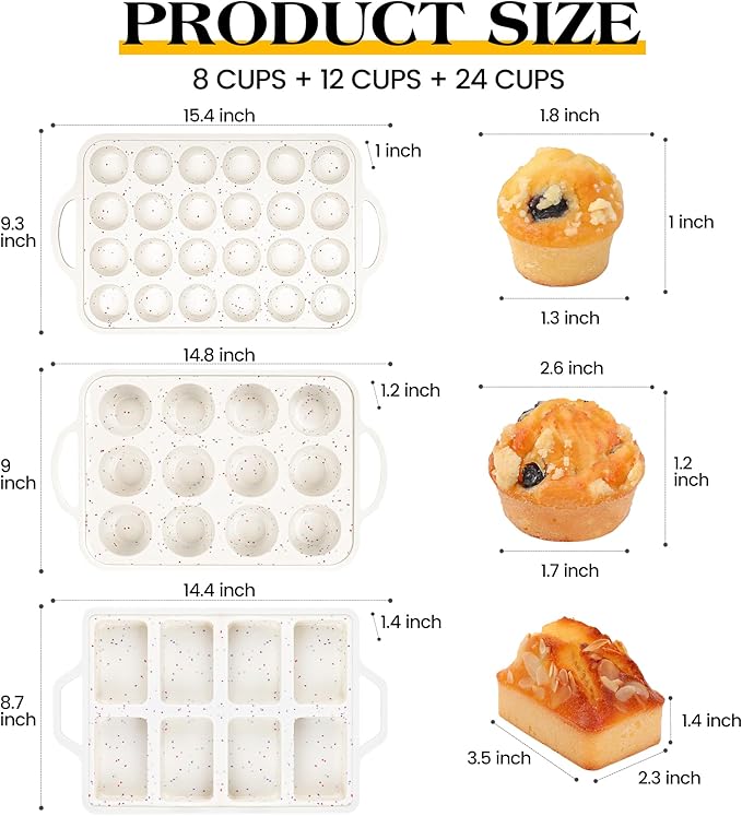 silicone muffin pan for baking with metal frame (Cream, Mini+Regular+Rectangle)