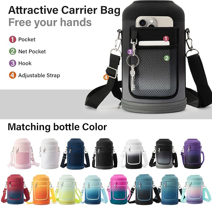 DYSANKY Insulated Water Bottle | Thickened Stainless Steel Vacuum Metal | Portable Sports Half Gallon Large Water Jug for Gym and Hiking with Straw, Carrier Bag, Handle Strap | BPA-Free 64 oz