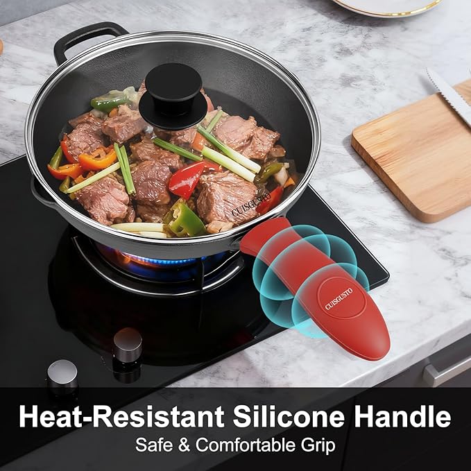 10 Inch Cast Iron Skillet with Tempered Glass Lid, Pre-Seasoned Cast Iron Pan, Silicone Handle Cover & Scraper, Great for Family Meals & Home Cooking