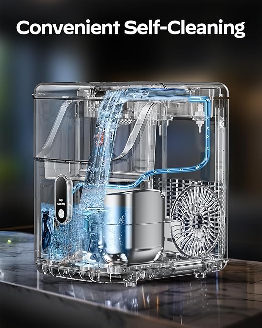 Nugget Ice Maker Countertop, HOMEZAY Pebble Ice Maker with Soft Chewable Pellet Ice, 33 lbs per Day, Compact Ice Machine with Self-Cleaning & LED Indicator for Home, Kitchen, Camping, RV, Office