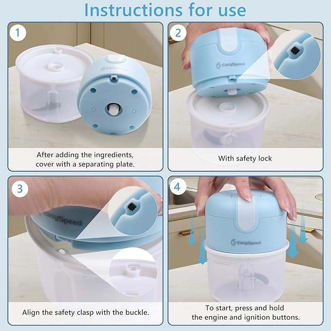 EASYSPEED Electric Garlic Chopper 1Cup, Mini USB Charging Wireless Food Processor with 304 Stainless Steel, 3 Sharp Blades, Portable Kitchen Meat Grinder for Onion, Garlic, Ginger, Chili