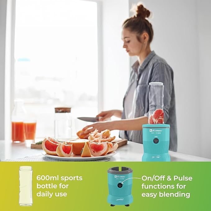 Mix&Shake Blender, 20 oz Portable Blender, 600W Motor, Pulse, ON/OFF Functions, Stainless Steel Blades, Shakes, Sauces, Smoothie Maker, (1) 20 oz To-Go Bottle, Green, MSKM-600 V