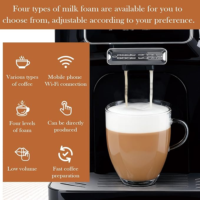 Fully Automatic Espresso Coffee Machine with Milk Cooler 4.3" Touchscreen Dual Heating 11 One Touch Beverages Adjustable Grinder & Milk Frother WiFi Smart Control
