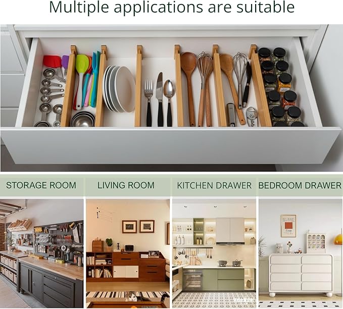 6-Pack Bamboo Drawer Dividers Organizer – Expandable 17''-22'' Kitchen & Clothing Storage for Deeper drawers of Dresser, Bedroom, Kitchen, Office
