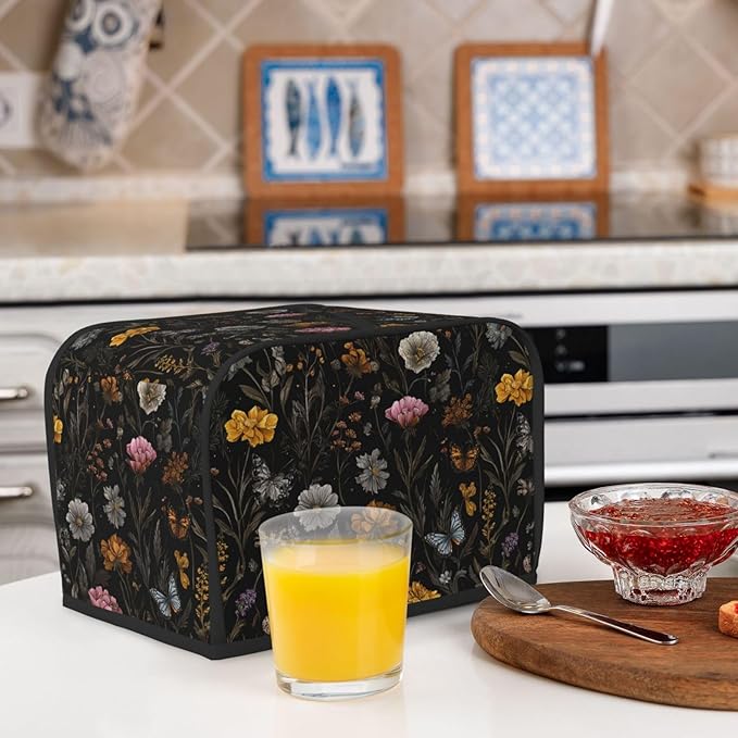 Toaster Cover 2 Slice Flower Butterfly Boho Botanical Kitchen Small Appliance Covers with Pockets Dust and Fingerprint Protection
