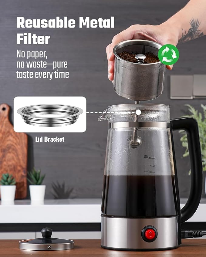 KIDISLE Percolator Coffee Pot Electric Coffee Maker, 10-Cup Coffee Percolator with Auto Keep Warm, Stainless Steel Basket, Borosilicate Glass, Cool-Touch Handle