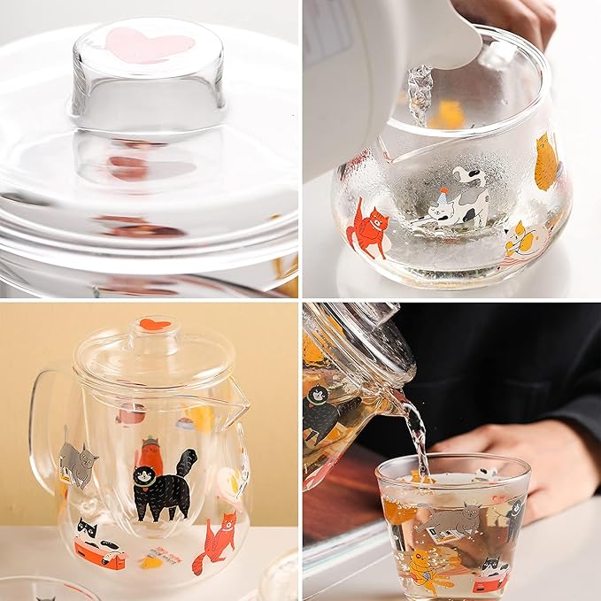 Pitcher Cute Pitcher with Glass Built-in Filter and High Temperature Resistant Cold Water Jug with Handle and Lid for Juice, Milk, Drinks Hot/Cold Water Carafe (Size : CH)