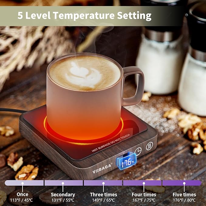 VOBAGA Coffee Mug Warmer & Coffee Warmer for Desk with 5 Temp Settings Display, Mug Warmer with 2-12H Auto Shut Off, Beverage Warmer for Milk, Tea, Candle, Ideal Coffee Gifts for Women Men(No Cup)