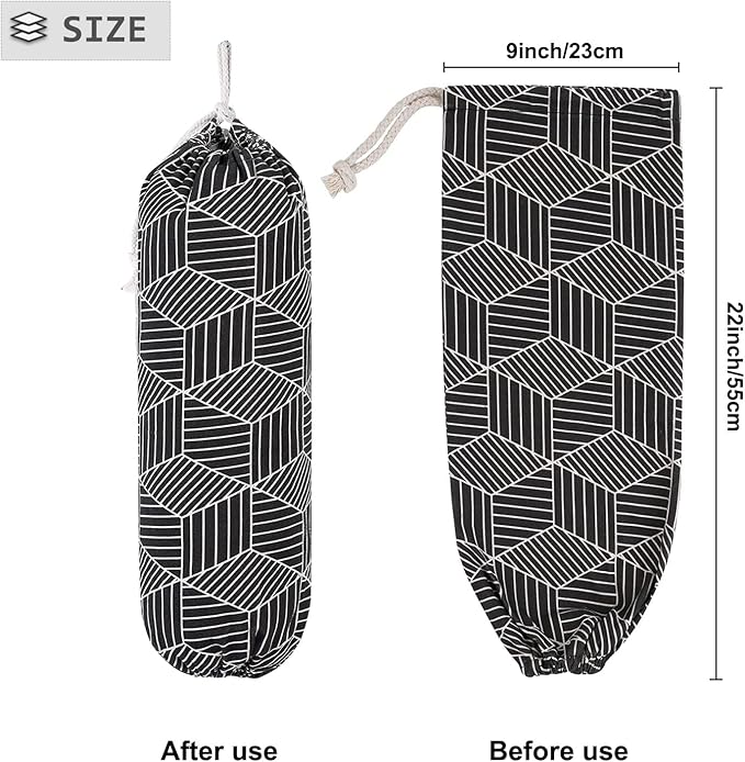 Plastic Bag Holder, Wall Mount Plastic Bag Organizer, Shopping Bags Carrier, Washable Large Grocery Bag Storage Dispenser for Home Kitchen Travelling, Free Adjustment with Drawstring (black)