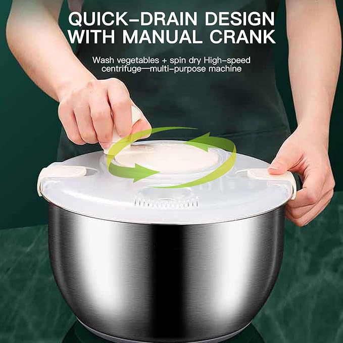 6L stainless steel salad dehydrator, fruit washer, lettuce dehydrators, suitable for home fruit washer and pasta dehydrator, kitchen essential tool (Green)