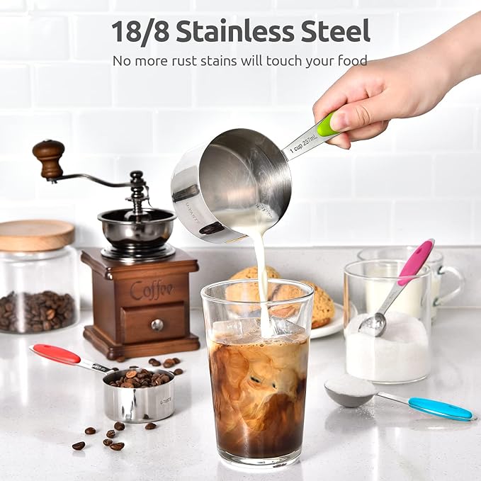 U-Taste 18/8 Stainless Steel Measuring Spoons Set for Dry and Liquid Ingredients(Set of 8), and Upgraded Measuring Cups and Spoons Set of 10 with Reinforced Welded Handle (Color)