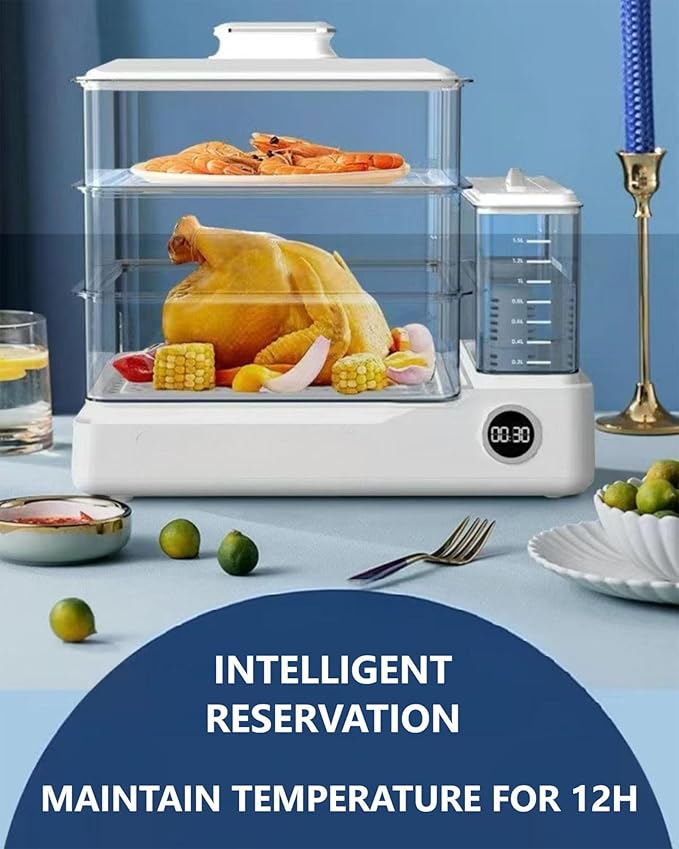 Electric Food Steamer, Steamer For Cooking,24L,800w Household Food And Vegetable Steamer, 24-Hour Delayed Start, Split Type Independent Water Tank, 3-Layer Stainless Steel Tray