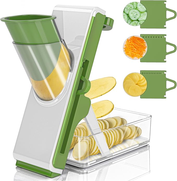 Mandoline Slicer Safe Multifunctional Dicer Adjustable Commercial Slicer Machine Stainless Steel Chopper (White Green)
