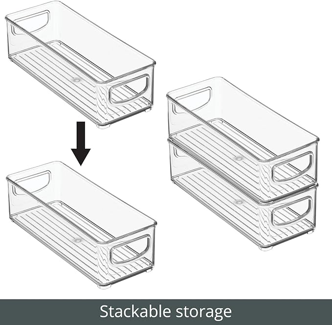 mDesign Small Plastic Office Storage Container Bins with Handles for Organization in Filing Cabinet, Closet Shelf, or Desk Drawers, Organizer for Notes, Pens, Pencils, Ligne Collection, 2 Pack - Clear