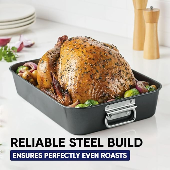 Roasting Pan for Ovens Nonstick Heavy Duty Roasting Pan with Rack Large 11 inch x 15.5 inch For Delicious Family Meals for Cooking Roaster Pan for Meats, Turkey, & Vegetables