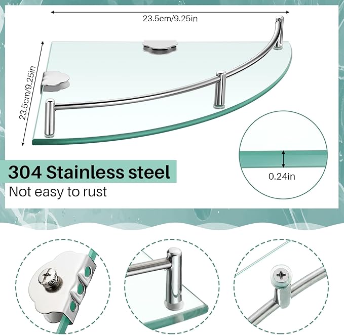 Crowye 4 Pcs Corner Shower Shelf 2-tier Glass Corner Shelf Stainless Steel Wall Mounted Bathroom Organizer for Storing Shower Gel Shampoo Brush, 9.25 Inches (Silver)