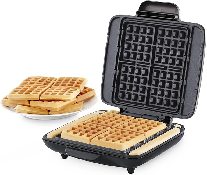 Dash No-Drip Waffle Maker - Makes Four Waffles at Once for Hassle-Free Breakfasts - Dual Nonstick Heating Plates & Quick Heat-Up System - Easy-Release Surface - Silver