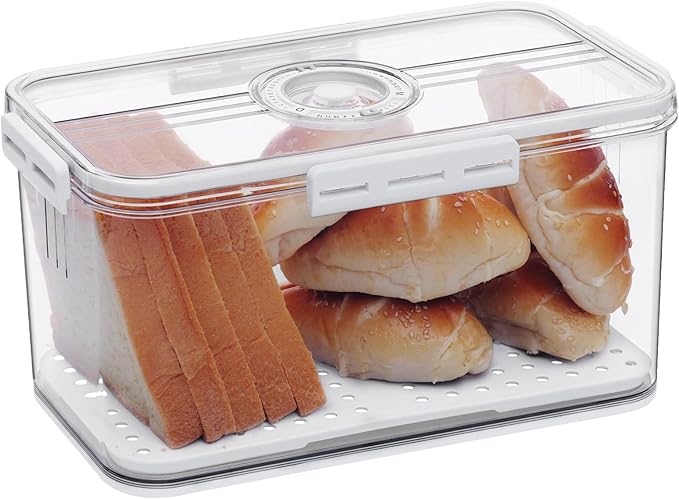 Gifhomfix Bread Box Bread Boxes for Kitchen Counter Airtight, Time Recording Bread Storage Container with Lid, Bread Keeper for Homemade Bread, Toast, Bagel, Donut and Cookies, White