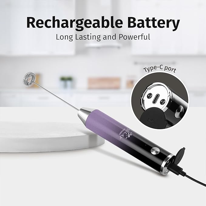 Zulay Kitchen Rechargeable Milk Frother Handheld Lux - Powerful 2-Speed Motor, Waterproof, 2000mAh Battery - Drink Mixer for Latte, Cappuccino, Matcha & Protein Powder - Lux Galaxy