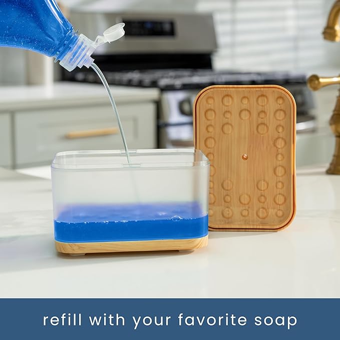 S&T INC. Dish Drying Mat 18" x 30" Charcoal and Dish Soap Dispenser Bamboo Bundle