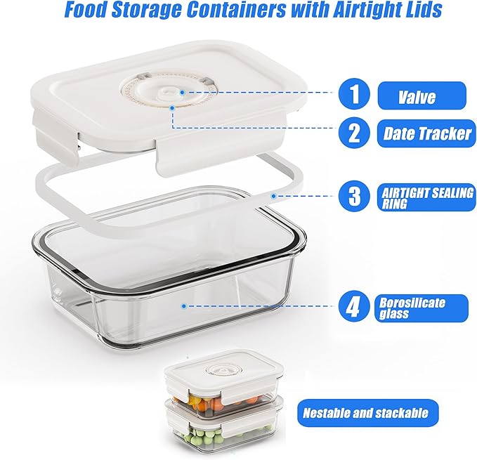 Vacuum Sealer & Food Storage Container for Food, Vacuum Sealer + 3 Glass Sealer Container [21 Oz-2PACK / 50 Oz]+ 10 Reusable Food Saver Sealer Bags,For Food Storage, Sous Vide, Meal Prep