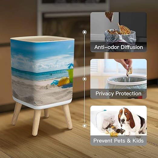 Small Trash Can with Lid Beach Toys Sand Wastebasket with Press Cover Dog Proof Garbage Can Waste Bin for Kitchen Bathroom Nursery 2.6 Gallon