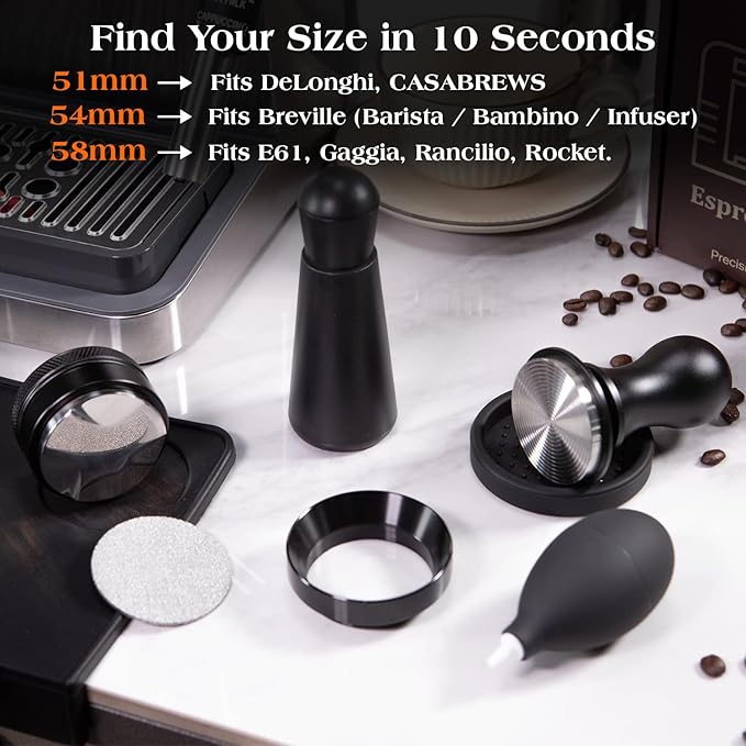 7 PCS Espresso Accessories Kit: 53.3mm Espresso Tamper, Coffee Distributor, Puck Screen, Dosing Funnel and WDT Tool, Espresso Tools Set Fits Breville 54mm Espresso Machines and Portafilters