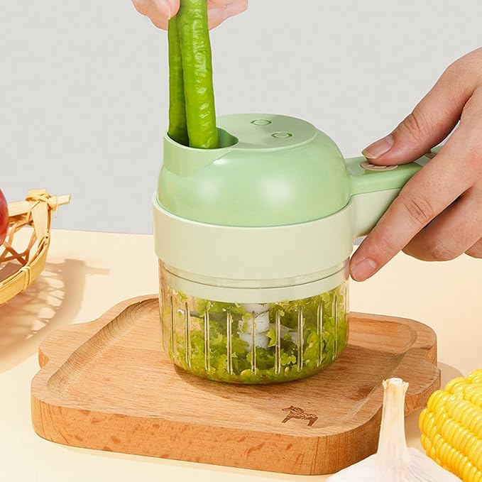 4 in 1 Handheld Electric Vegetable Cutter, 200ml USB Rechargeable Vegetable Chopper, Wireless Food Processor for Garlic Pepper Chili Onion