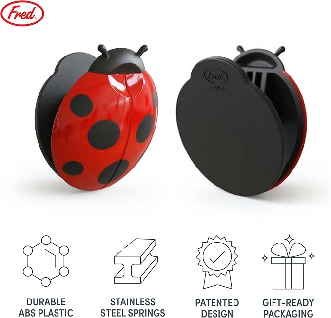 Genuine Fred BAG LADIES, Ladybug Bag Clips, Set of 4, Cute and Durable Food Storage Clips, Keeps Food Fresh, Fun Kitchen Accessories and Great Gift for Ladybug Lovers