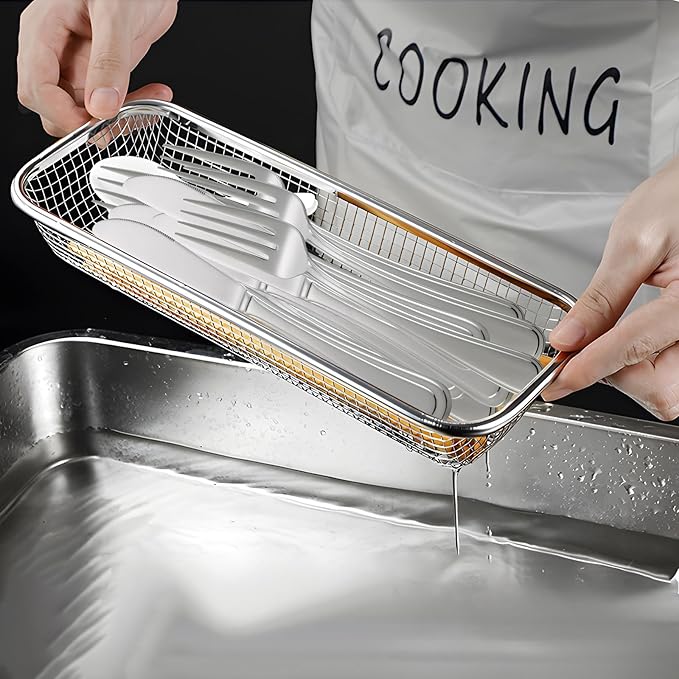 Utensil Drying Rack, 3 Pack Stainless Steel Utensils Holder Dishwasher Silverware Basket, Compact Dish Drainer for Kitchen Countertop, Chopsticks Spoons, Forks, Knifes Organizer