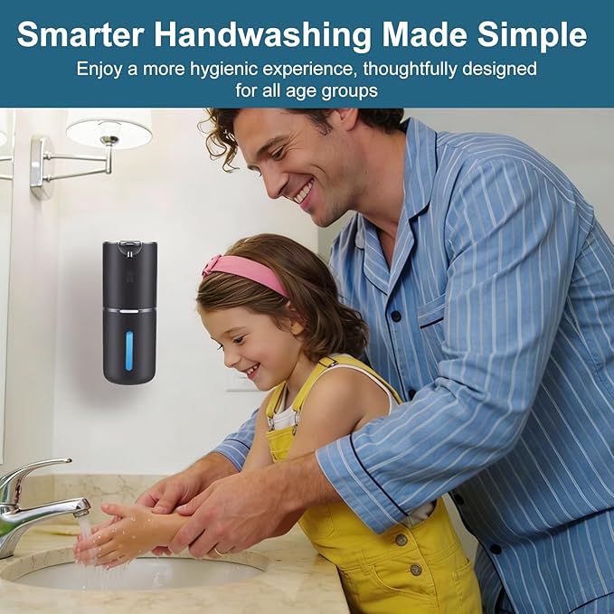 Automatic Soap Dispenser, Hand Soap Dispenser 12.8oz/380ml Smart Rechargeable, Black Soap Dispensers with 6-Level Touchless, Wall Mounted or Countertop Dish Soap Dispensing for Bathroom & Kitchen