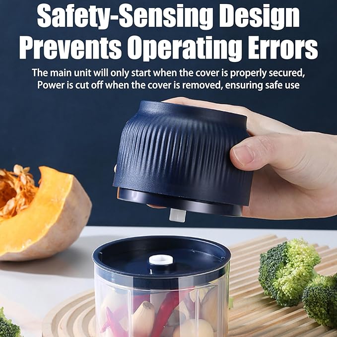 Electric Garlic Chopper, Rechargeable Cordless, Mini Portable Veggie Chopper with 2 Blades And Usb, Electric Garlic Masher for Mashing Onion Garlic Chili Ginger Fruits(Blue)